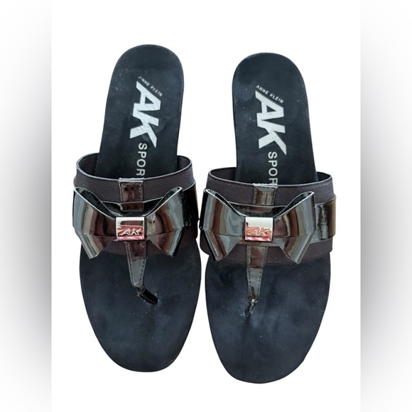 Anne Klein Black Slide Sandals with Bow - Picture 1 of 6